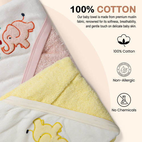 BAYBEE Pure Cotton Baby Terry Towel for New Born Babies, Washable Absorbent Soft Swaddle Wrapper for Baby (Pack of 2) BAYBEE