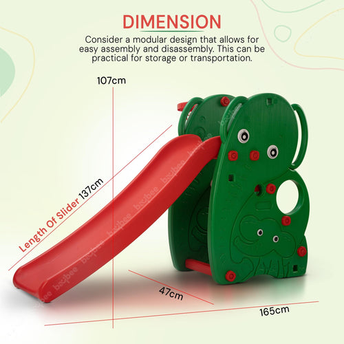 Baybee Foldable 3 in 1 Elephant Baby Garden Slider for Kids, Plastic Slides for Kids with Basketball Hook & Ball BAYBEE