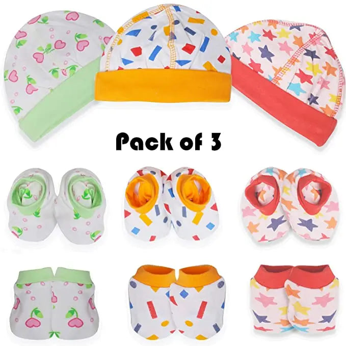 BAYBEE Pack of 3 Cotton Baby Mittens, Booties & Cap Set for New Born Baby