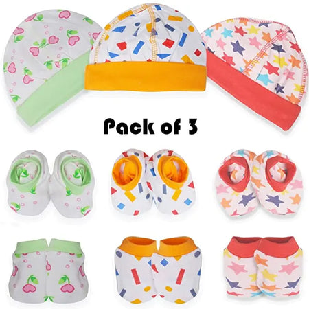 BAYBEE Pack of 3 Cotton Baby Mittens, Booties & Cap Set for New Born Baby BAYBEE