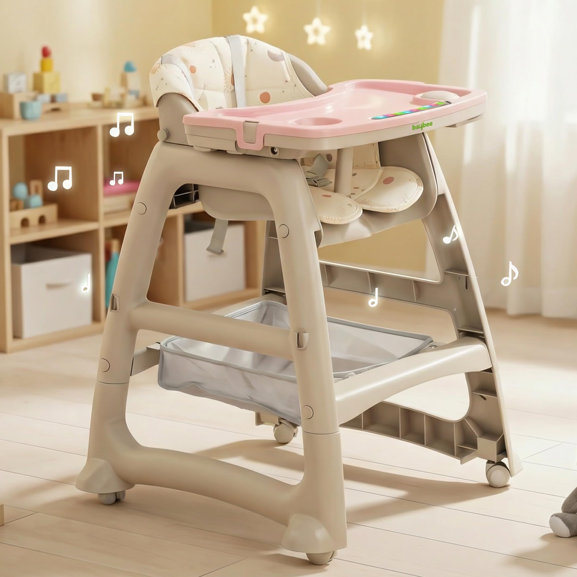 Baybee Breeze High Chair with Musical & Dual Removable Trays, Adjustable Feeding Chair