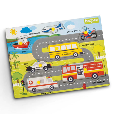 Baybee Transport Vehicle Wooden Puzzle Games for Kids with Easy Pulling Knob 7 Pcs BAYBEE