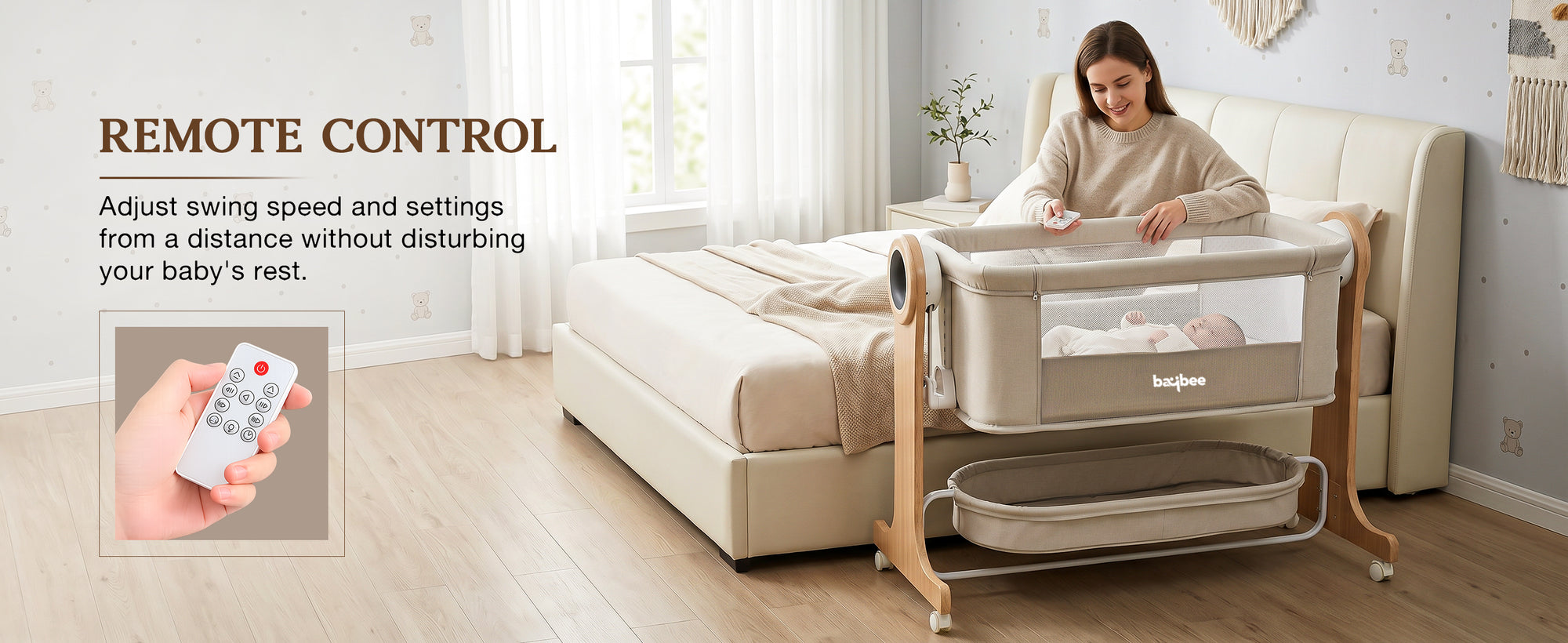 Baybee Wooden 3 in 1 Electric Baby Cradle Convertible Cot & Bassinet — slide 3