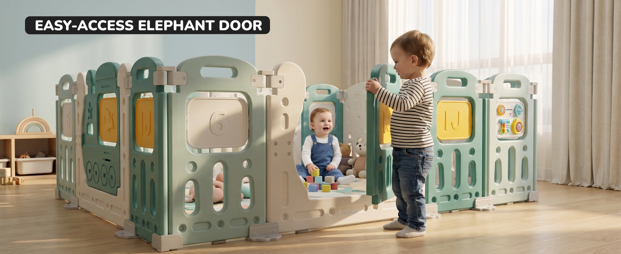 Baybee Train Kids Playpen for Babies (16 Panels) Foldable Baby Play Area Indoor Setup with Safety Lock — slide 1