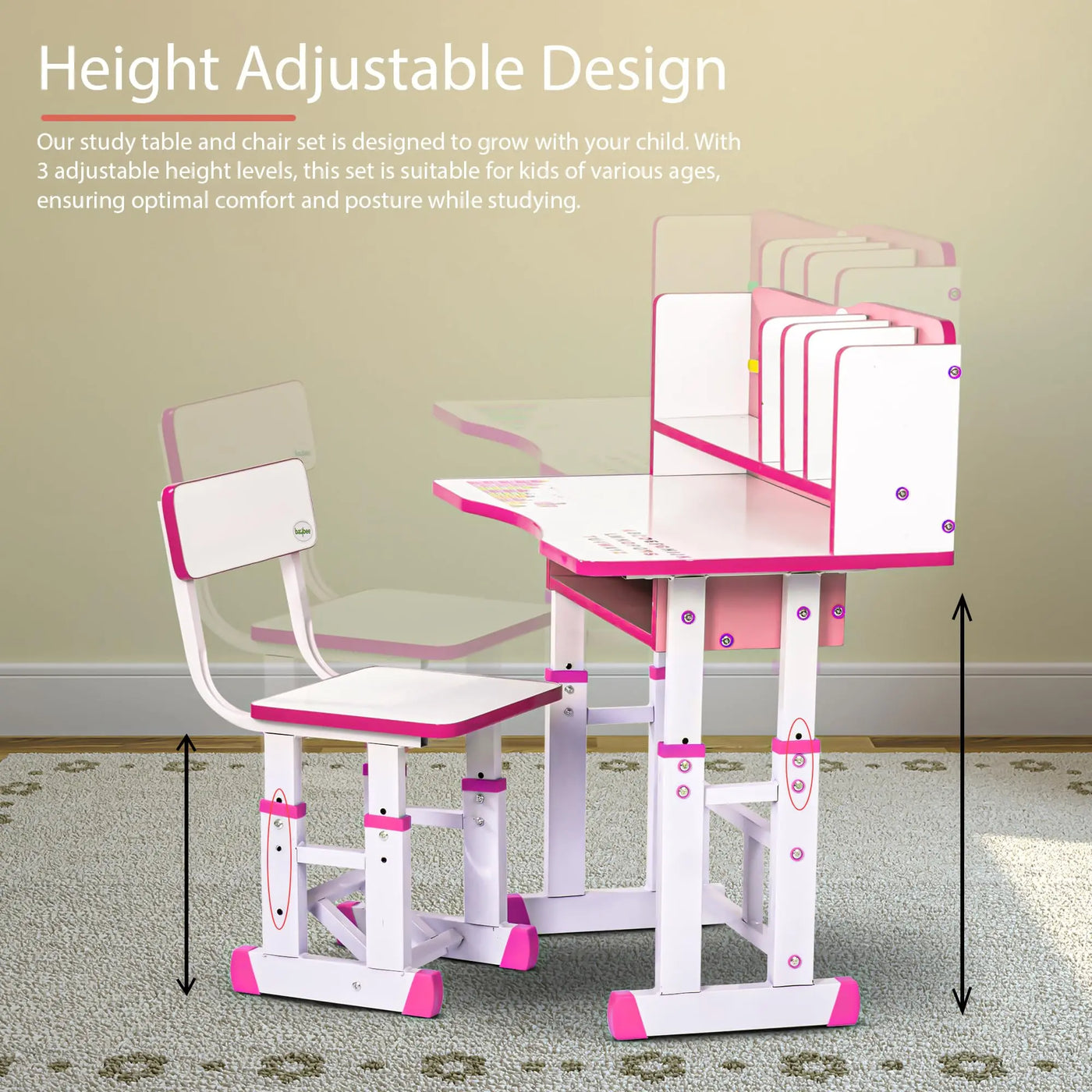 Baybee Wooden Multi Functional Kids Study Table for Students with Chai ...