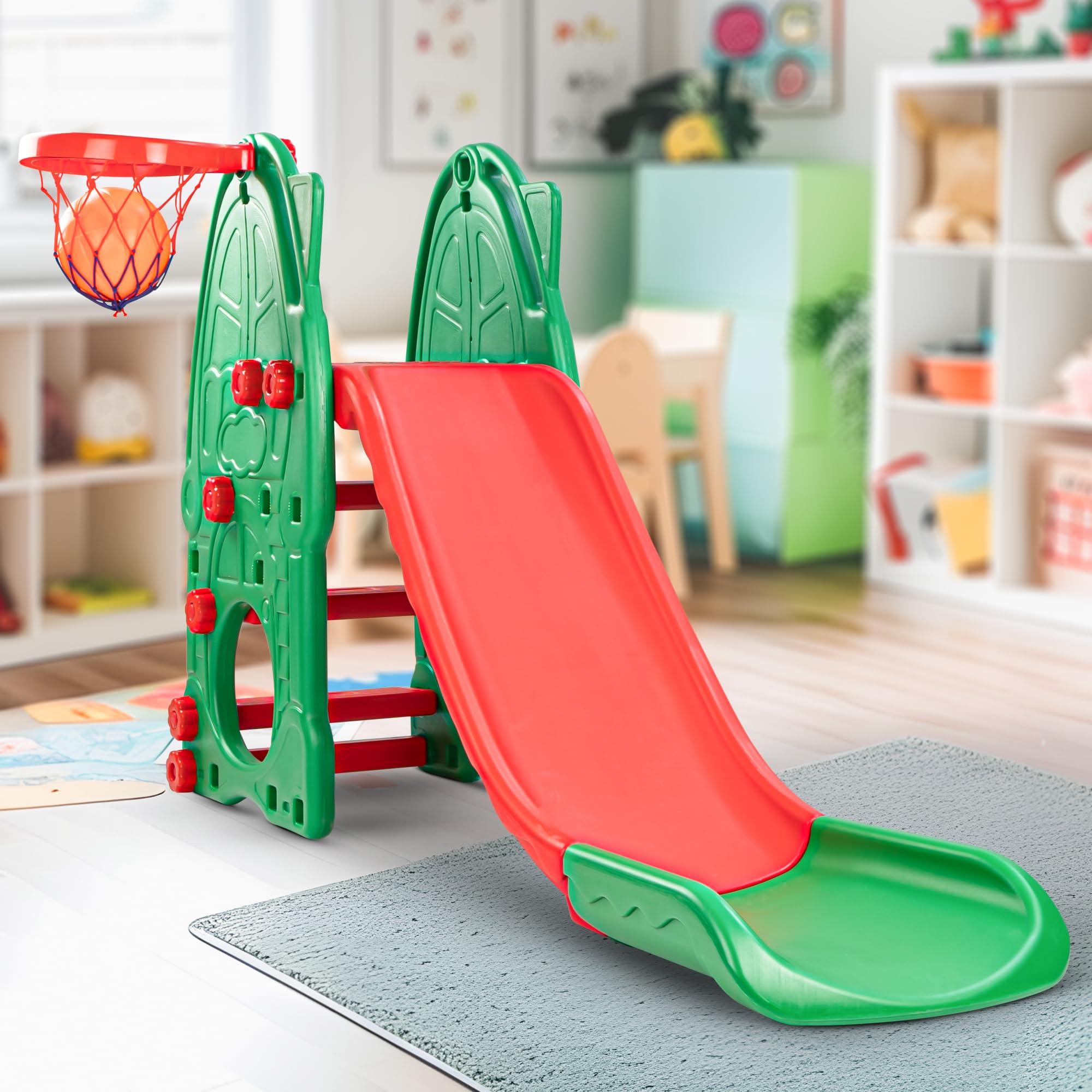 Baybee Garden Swing & Slider for Kids | Plastic Baby Slide Cum Swing Combo with Baby Basket Ball Toy for Home/Indoor/Outdoor Play Toys