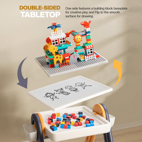 BAYBEE 6 in 1 Kids Study Table and Chair Set, Foldable, Anti Slip, Dual-Sided Tabletop, Easy to Store BAYBEE