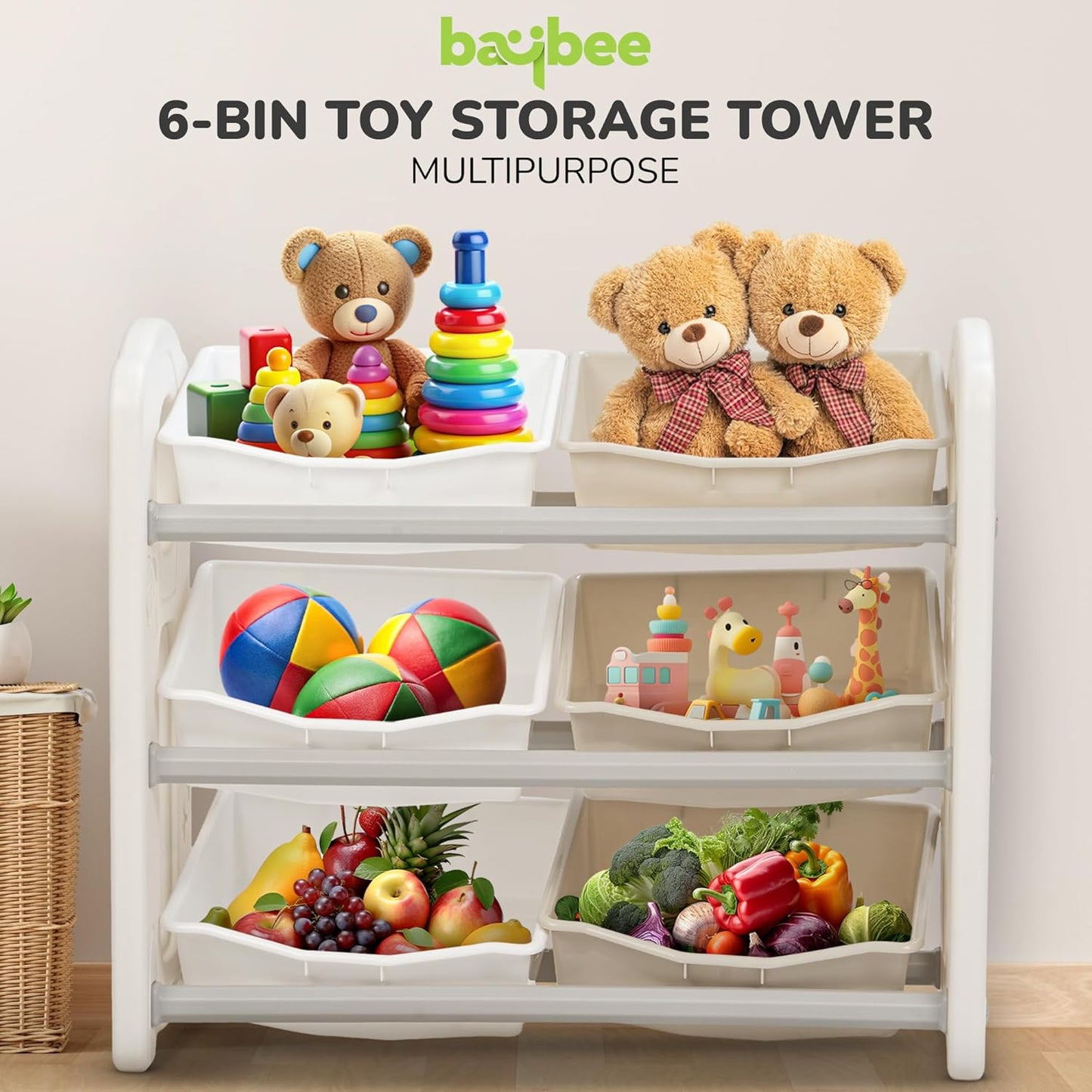 BAYBEE Toy Storage Organizer for Kids Room, Multi-Purpose Toy Storage Box with 6 Bins, Baby Storage Rack, Kids Bookshelf, Perfect for Home Play Schools & Kindergarten, Book Storage Rack for Toddlers