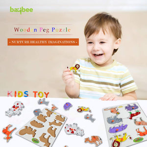 Baybee Wooden Wild Animals Puzzle Games for Kids Toys with Knob