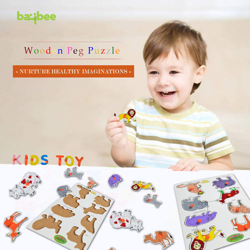 Baybee Wooden Wild Animals Puzzle Games for Kids Toys with Knob BAYBEE