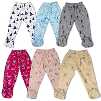 BAYBEE Pack of 6 Cotton Baby Pajamas Leggings Pant with Booties 0-6 Month