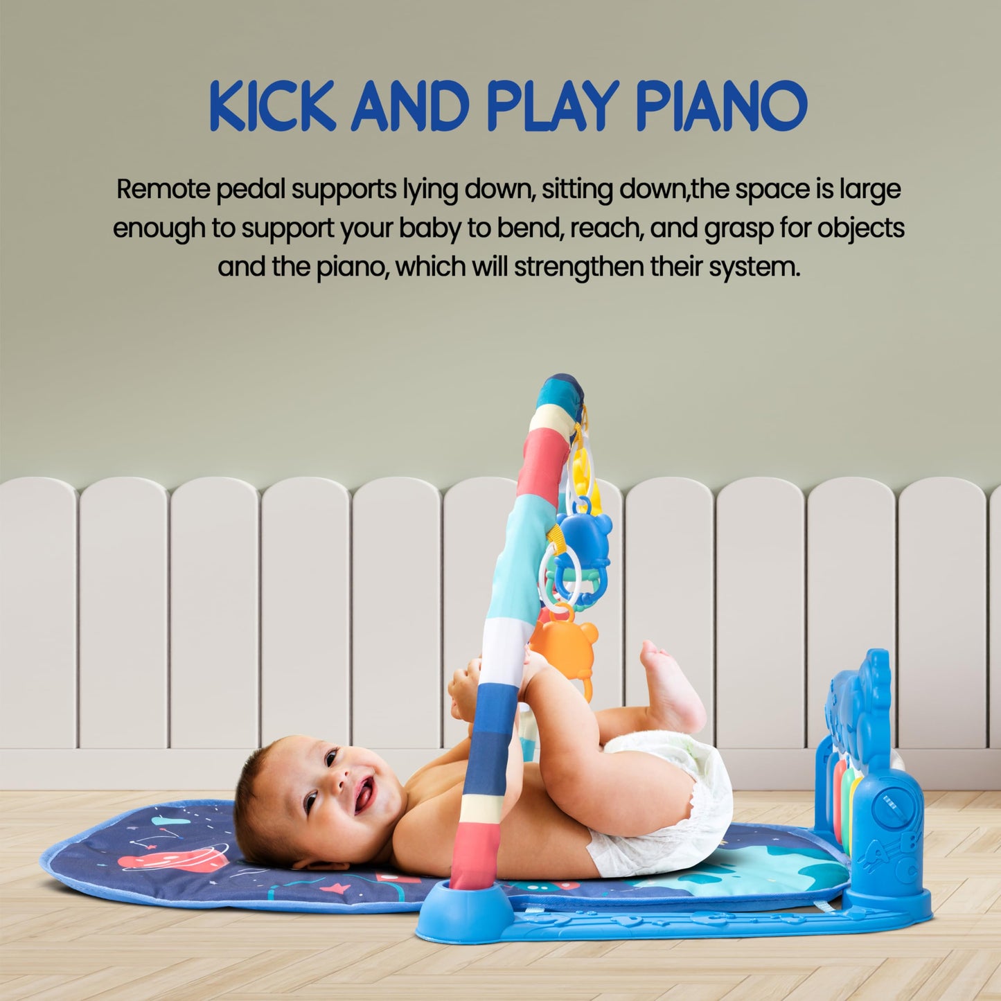 2 in 1 Kick Piano Playgym for Babies, Activity Play Gym for Baby with 5 Hanging Rattle Toys