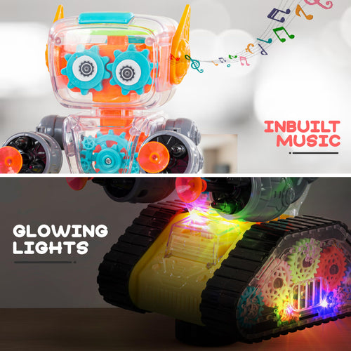 BAYBEE Transparent Robot Musical Toys for Kids with 360 Degree Rotation, Flashing LED Lights & Music BAYBEE