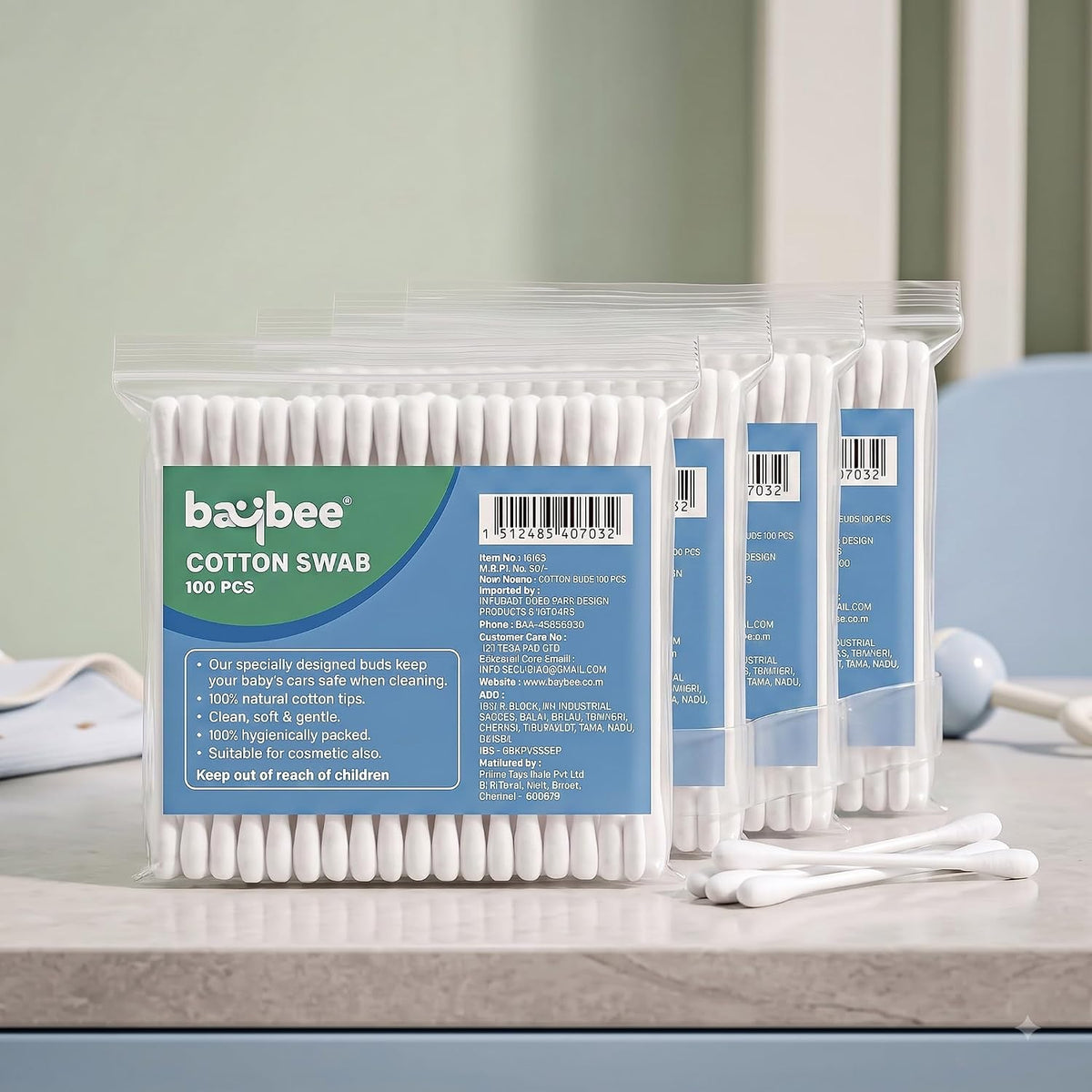 Baybee 400 Pcs Baby Cotton Swab Ear Buds Cleaner, Made of Biodegradable