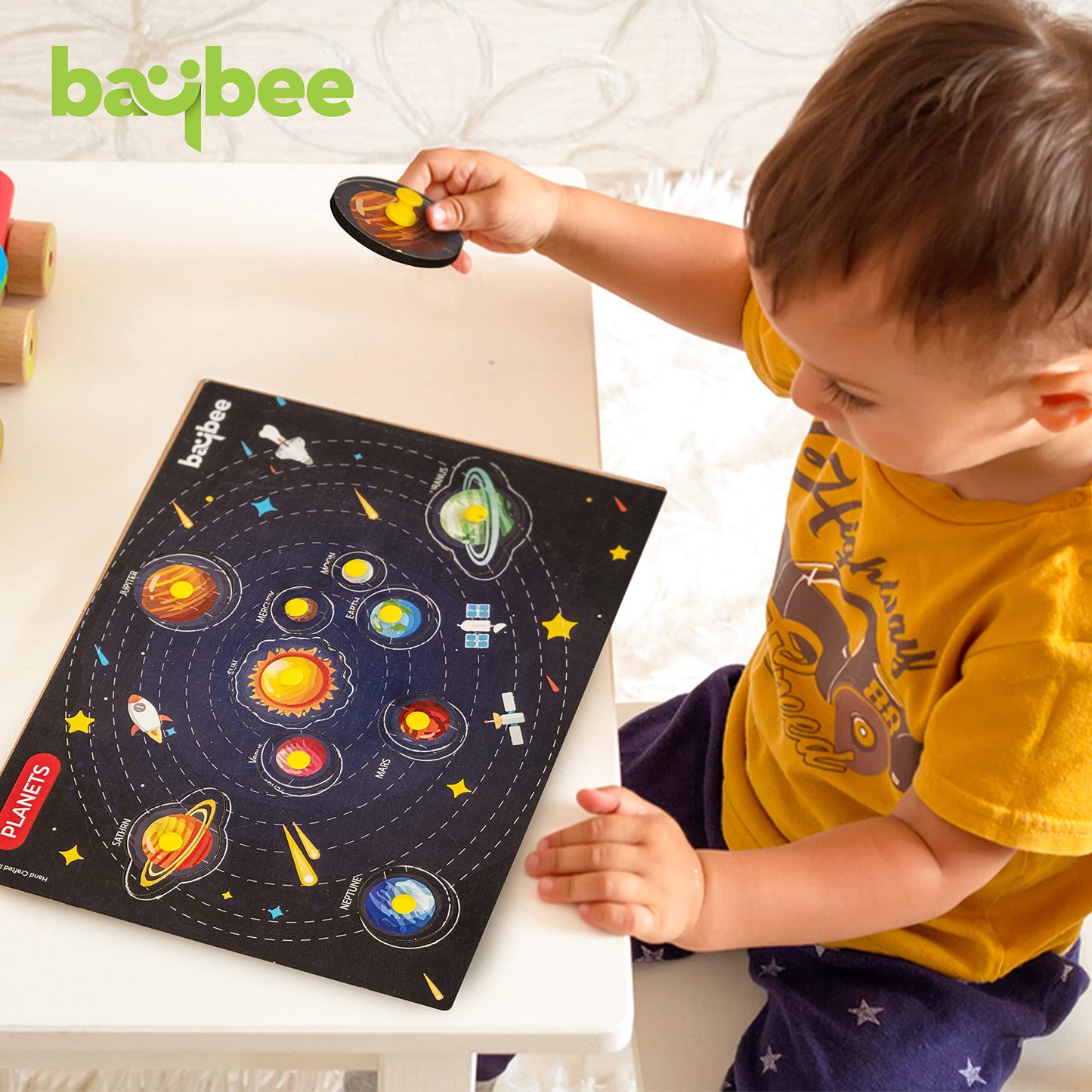 BAYBEE Toddler Solar System Wooden Puzzle for Kids with Planets