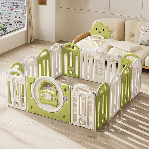 Baybee Kids Playpen for Babies Foldable Baby Play Area Indoor Setup with Basket Ball Hoop (14 Panels)