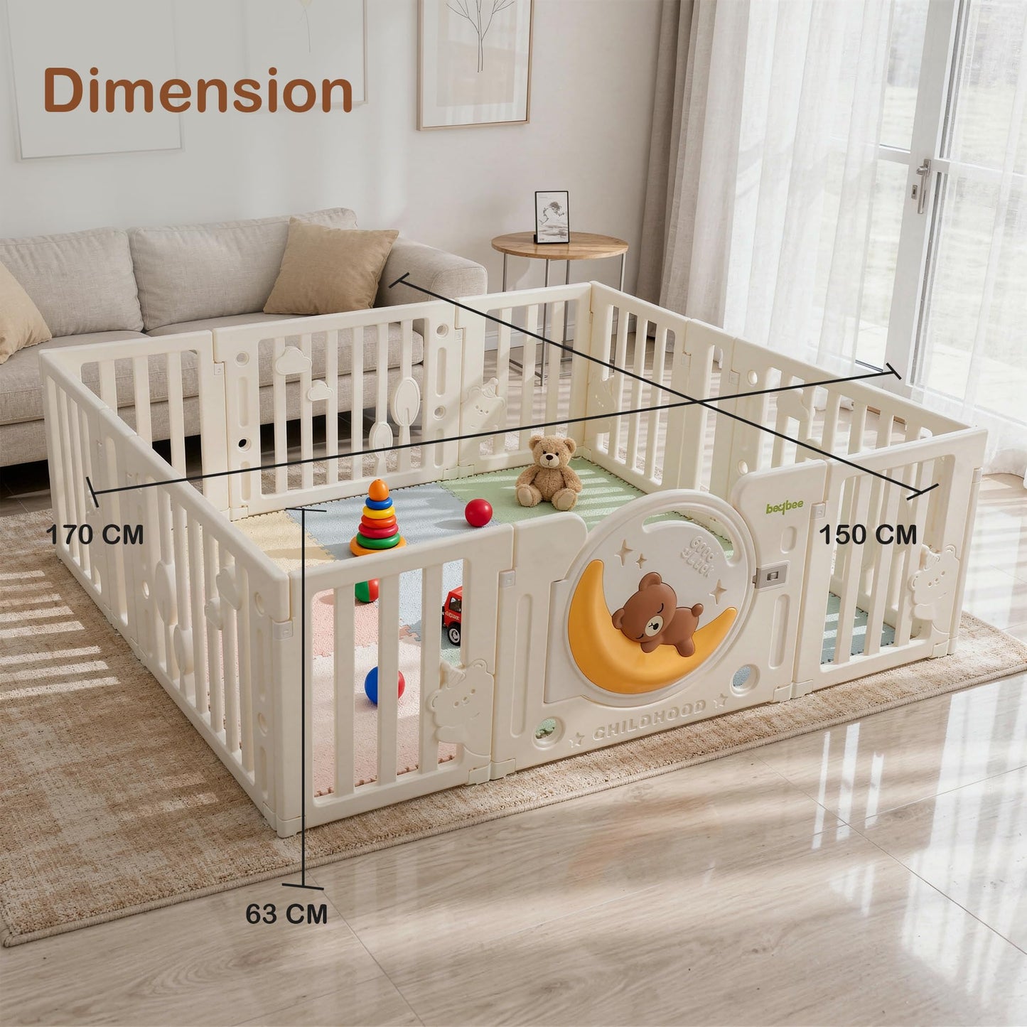 Baybee Cozybear Foldable Playard for Baby Activity Safety Fence Gate with Glowing Moon Light Baybee India