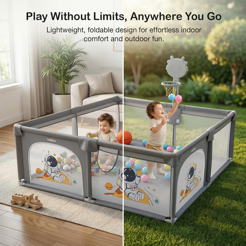 Baybee Kids Playpen for Babies with Basket Ball Hoop (180 x 150 CM)