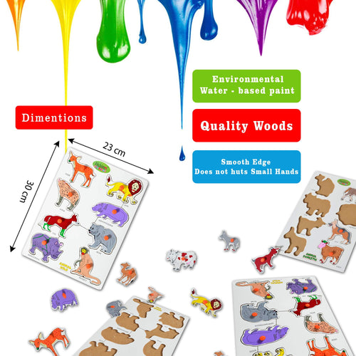 Baybee Wooden Wild Animals Puzzle Games for Kids Toys with Knob BAYBEE