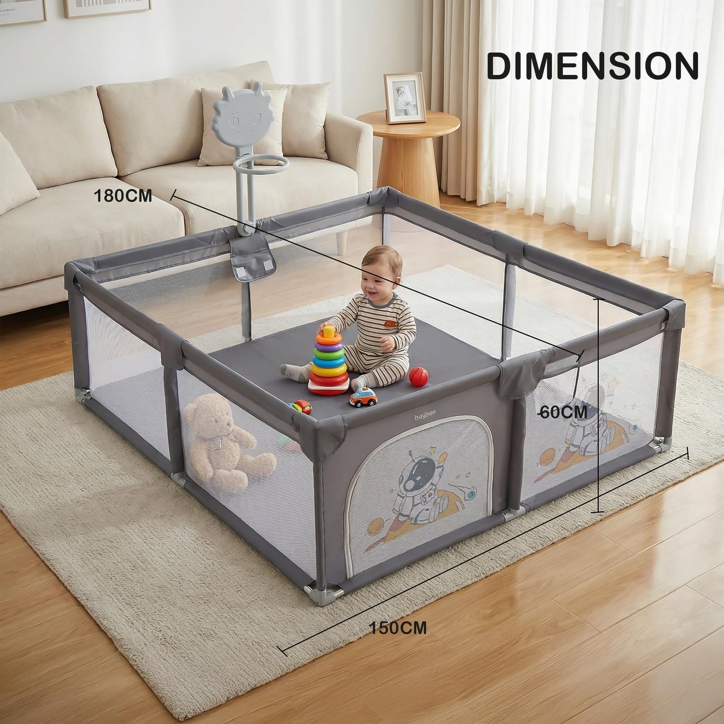 Baybee Kids Playpen for Babies with Basket Ball Hoop (180 x 150 CM)