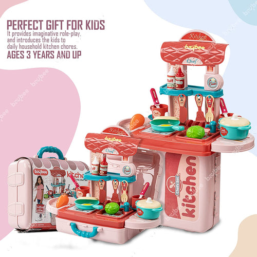 Baybee 3 in 1 Kitchen Set for Kids Portable Pretend Play Little Chef Plastic Toys BAYBEE