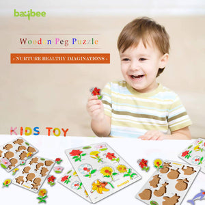 Baybee Wooden Flowers with Picture and Learning Educational Board for Kids with Knob