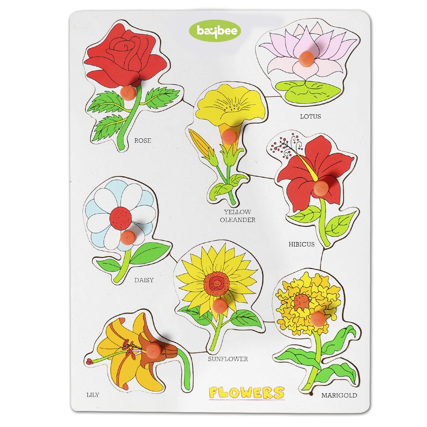 Baybee Wooden Flowers with Picture and Learning Educational Board for Kids with Knob