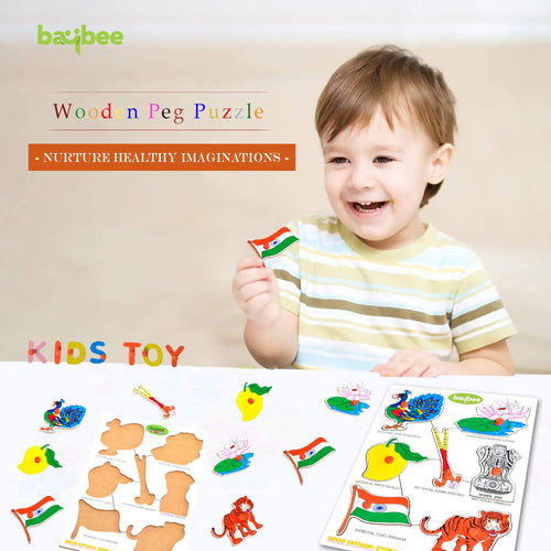 Baybee Wooden National Symbols with Picture and Learning Educational Board for Kids with Knob BAYBEE