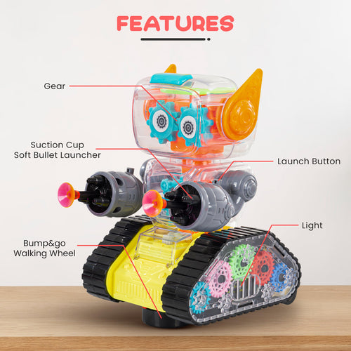 BAYBEE Transparent Robot Musical Toys for Kids with 360 Degree Rotation, Flashing LED Lights & Music BAYBEE