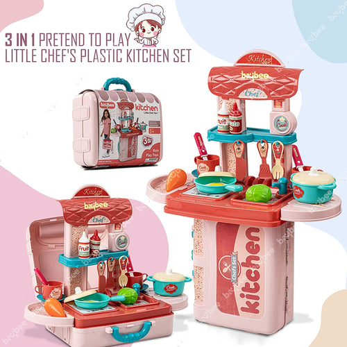 Baybee 3 in 1 Kitchen Set for Kids Portable Pretend Play Little Chef Plastic Toys BAYBEE