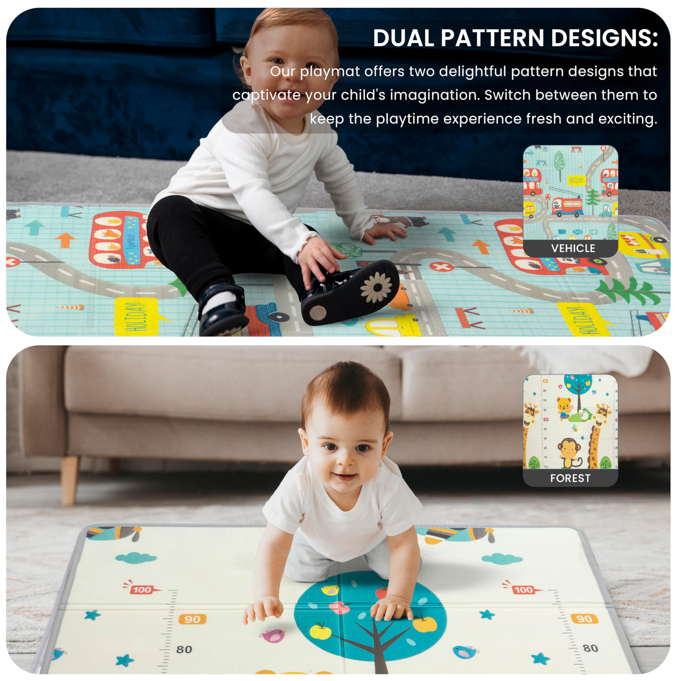 Baby Play Mat, Foldable Foam Play Mat for Floor,Waterproof Reversible  Playmat for Babies and Toddlers, Infants, Kids, Edge Reinforcement Crawling  Mat