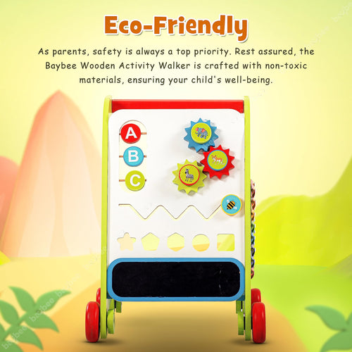 Baybee Wooden Activity Push and Pull Walker for Kids, Learning Sit to Stand Baby Walker BAYBEE