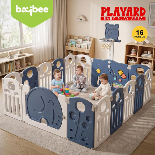 Baybee 2-in-1 Foldable Kids Playpen (16 Panel) with Basketball Set & Sensory Toys Baybee India