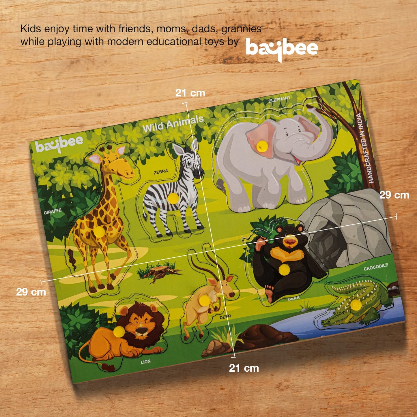 BAYBEE Kids Wooden Puzzle Wild Animals Theme Learning Educational Toy 7 pcs with Knob