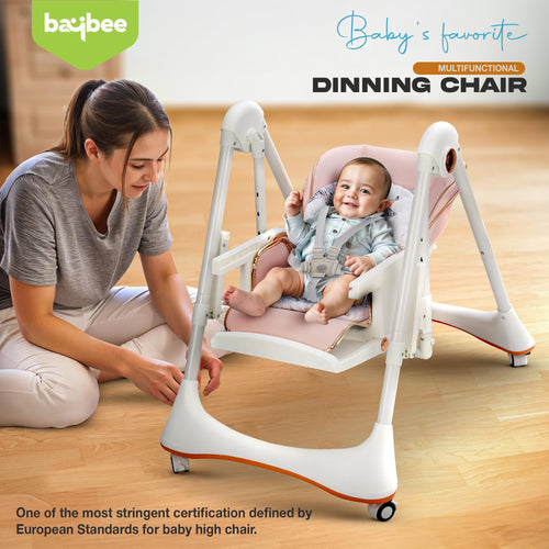 Baybee Nivio Convertible 3-in-1 Baby High Chair for Kids, Baby Swing Chair with 5 Height Adjustable, Footrest, Tray, 160° Recline, Safety Belt & Wheels Baybee India