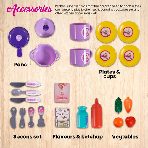 Kitchen King 2 in 1 Set for Kids, Portable Pretend Play Little Chef Set Toys BAYBEE