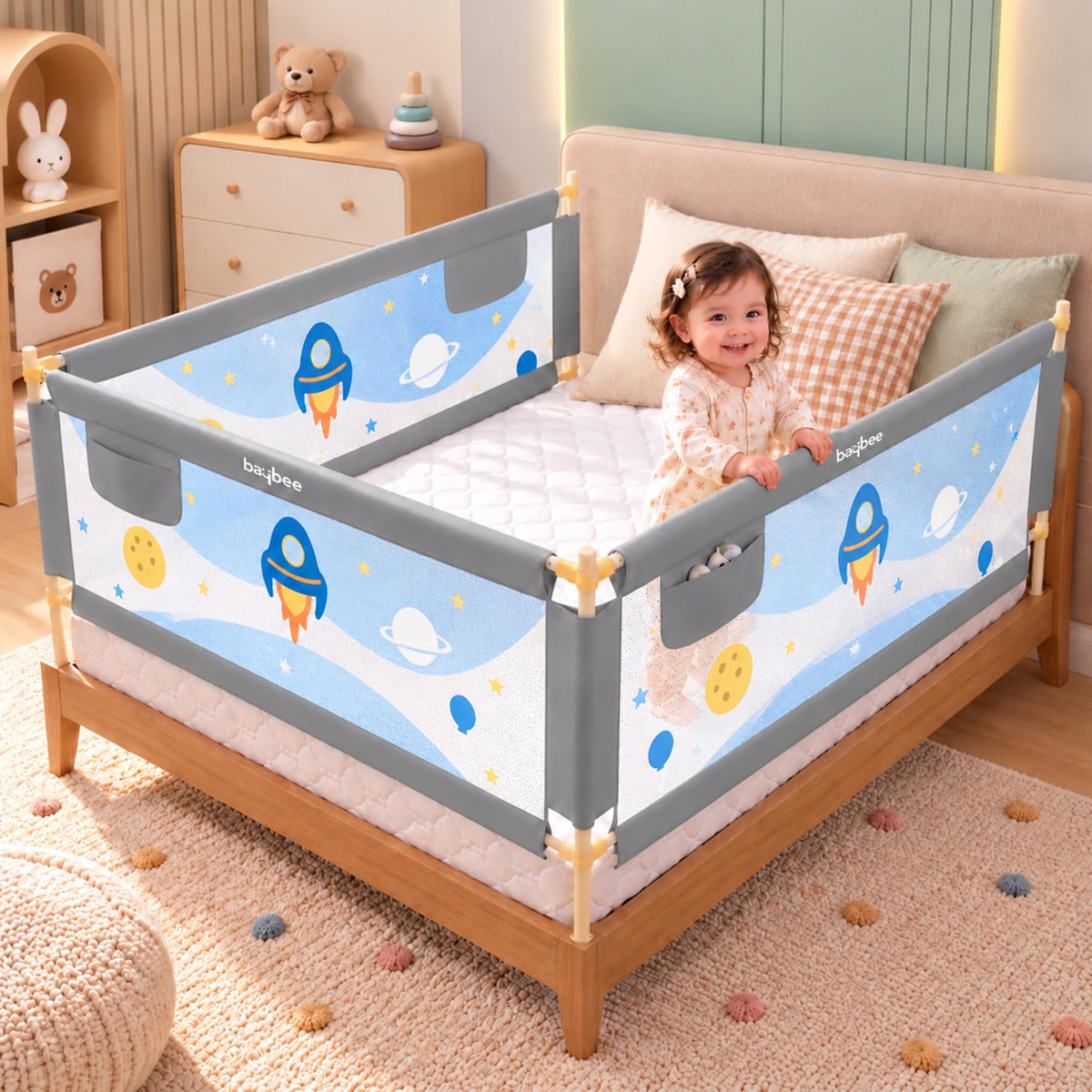 Baybee Baby Bed Rail Guard Bed Railing for Baby Safety (6FtX5FtX6Ft, 3 Sides)