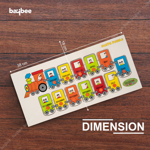 BAYBEE Toddlers Train Theme with Passenger & Months Name Educational Learning Knob Pegged Puzzle for Kids Early Reading Practice Toy for Pre-Schoolers BAYBEE
