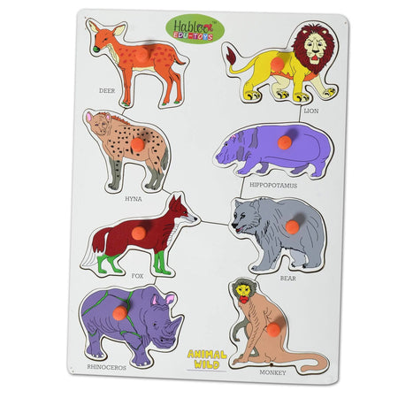 Baybee Wooden Wild Animals Puzzle Games for Kids Toys with Knob BAYBEE