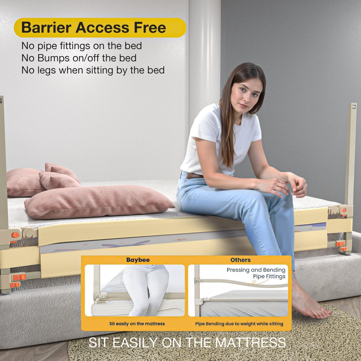 BAYBEE Baby Bed Rail Guard for Baby Toddlers Safety, Portable Kids Bed Rail Safeguard Fence with 28 Adjustable Height - 180 x 80 cm