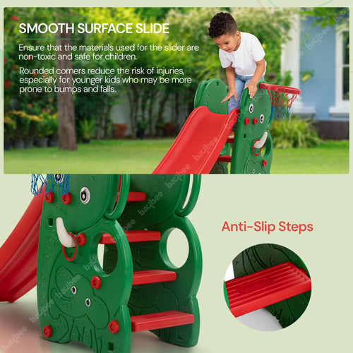 Baybee Foldable 3 in 1 Elephant Baby Garden Slider for Kids, Plastic Slides for Kids with Basketball Hook & Ball BAYBEE