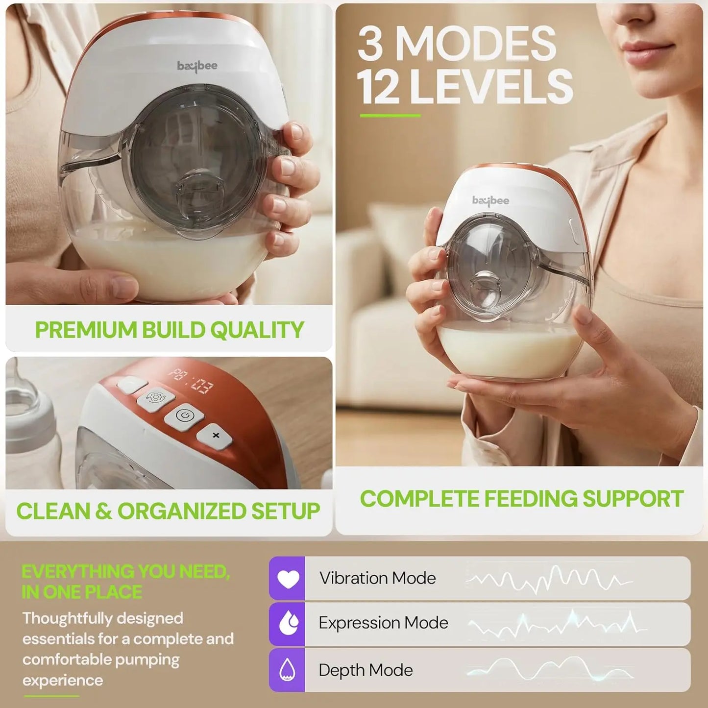 Baybee Ultimate Pro Wearable Breast Pump Electric Sizes (17 / 19 / 21 / 24 mm) Baybee