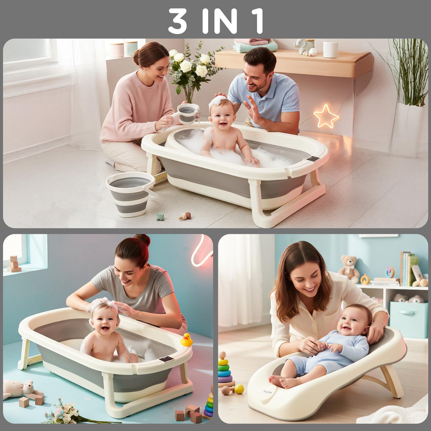 Baybee Aquabee Baby Bath Tub Set for Kids Portable Bathing Tub with Temperature Sensing - Baybee India