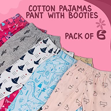 BAYBEE Pack of 6 Cotton Baby Pajamas Leggings Pant with Booties 0-6 Month