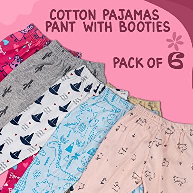 BAYBEE Pack of 6 Cotton Baby Pajamas Leggings Pant with Booties 9-12 Months BAYBEE