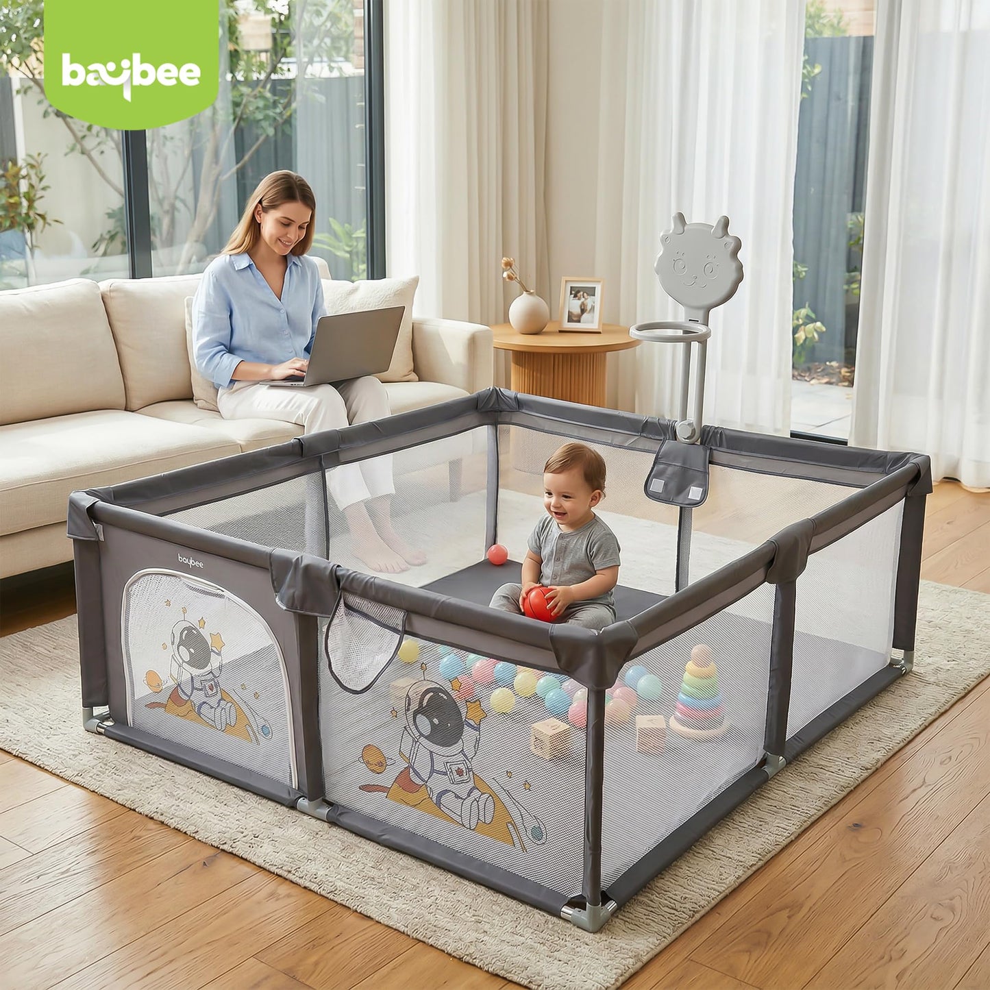 Baybee Kids Playpen for Babies with Basket Ball Hoop (180 x 150 CM)