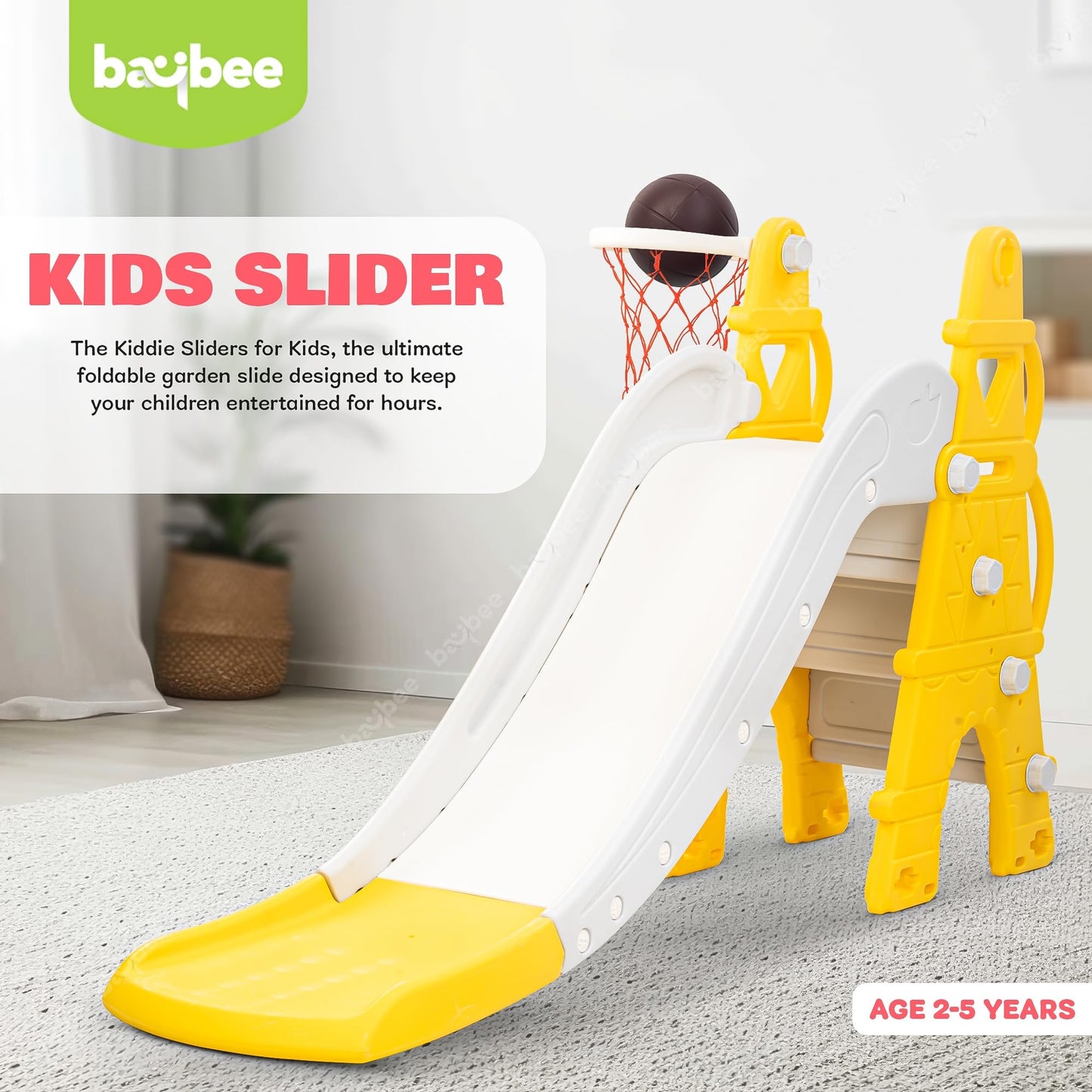 Baybee 2 in 1 Caste Sliders for Kids, Foldable Garden Kids Slider with Basketball Hook