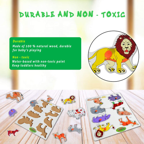Baybee Wooden Wild Animals Puzzle Games for Kids Toys with Knob BAYBEE