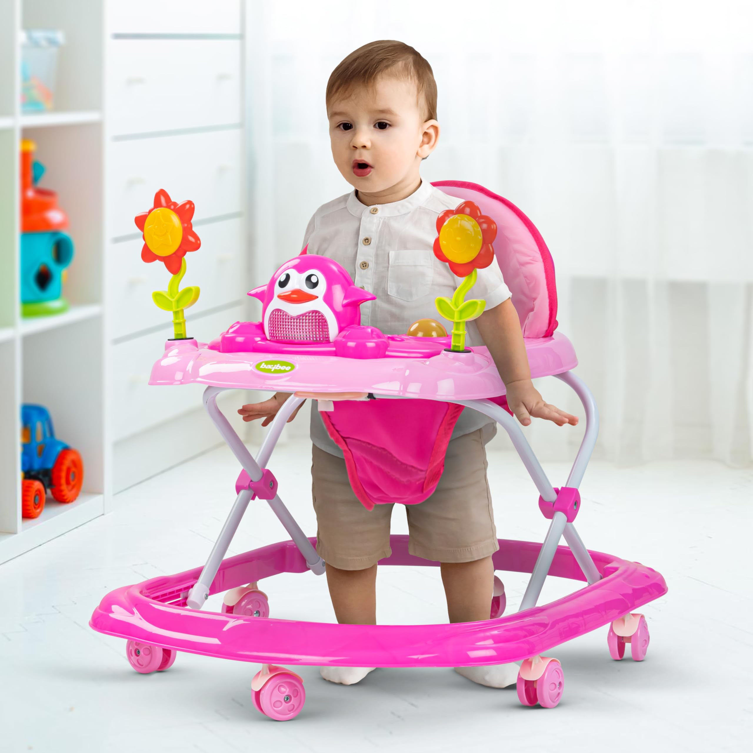 Baybee Clora Baby Push Walker for Kids Activity Kids Round Walker with 3 Height Adjustable Parental Handle Light Musical Toy Rattles Baby