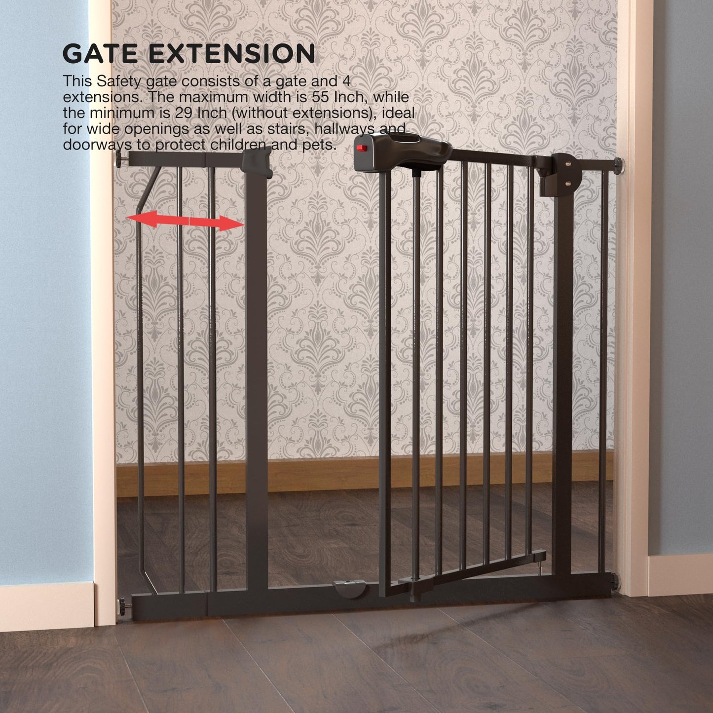 Baybee Auto Close Baby Safety Gate, Durable Staircase Kids Safety Baby Fence Dog Gate Barrier with Easy Walk Child Gate (Black+10Cm)